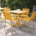 Mesa de jardín bistro cuadrada inclinable de metal 70x70 cm y 4 sillas con reposabrazos - Lifestyle