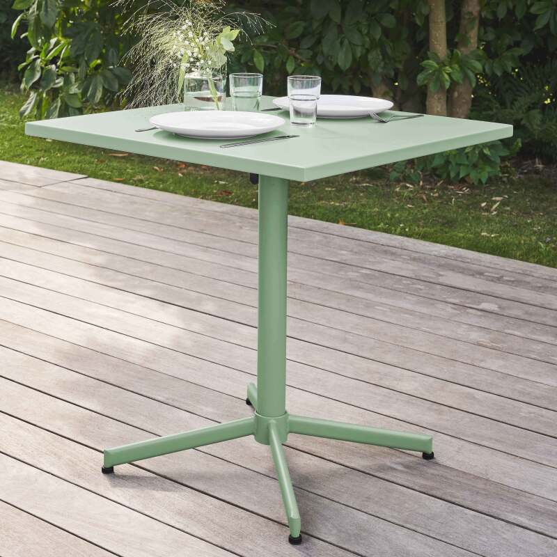 Mesa de jardín bistró cuadrada de 70 x 70 cm plegable y 4 sillas con brazos de metal (3/6)