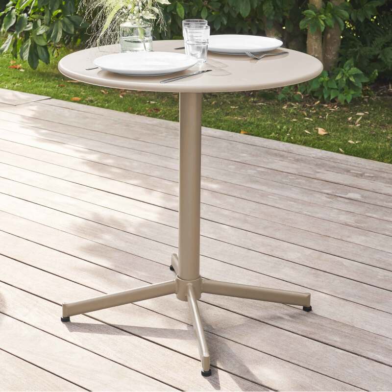 Mesa de jardín plegable de estilo bistró ⌀70 x 72 cm y 4 sillas con brazos de metal (3/7)