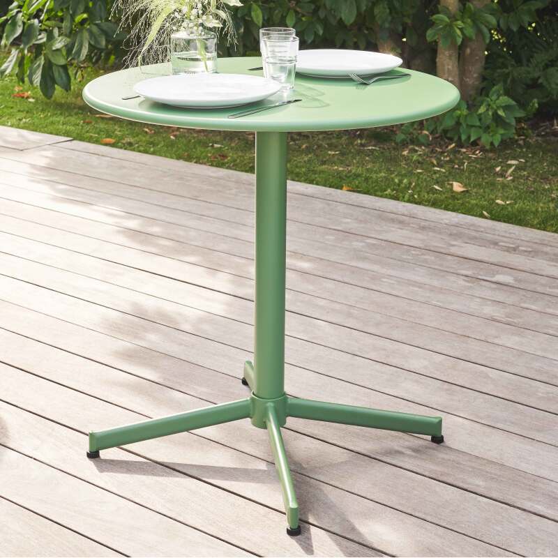 Mesa de jardín plegable de estilo bistró ⌀70 x 72 cm y 4 sillas con brazos de metal (3/7)