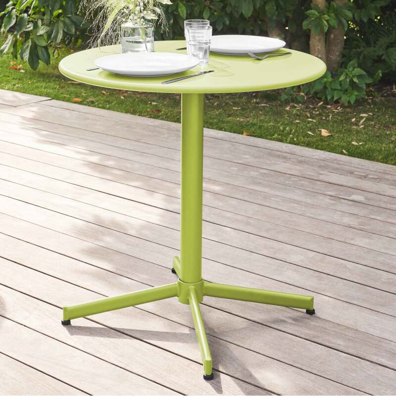 Mesa de jardín plegable de estilo bistró ⌀70 x 72 cm y 4 sillas con brazos de metal