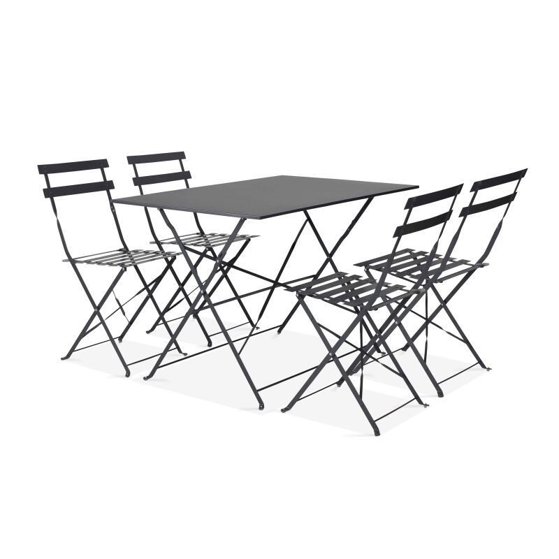 Mesa de jardín rectangular de 110 x 70 cm y 4 sillas plegables de metal