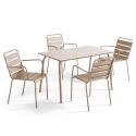 Mesa de jardín rectangular de 120 x 70 cm y 4 sillas con brazos de metal