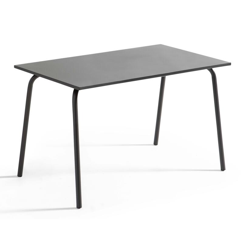 Mesa de jardín rectangular de 120 x 70 cm y 4 sillas con brazos de metal