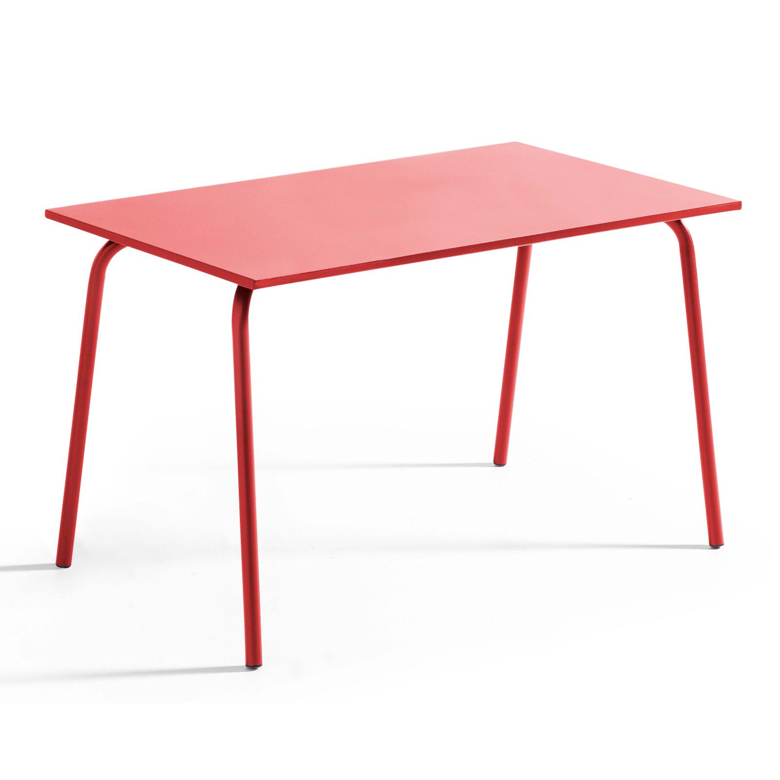 Mesa de jardín rectangular de 120 x 70 cm y 4 sillas con brazos de metal