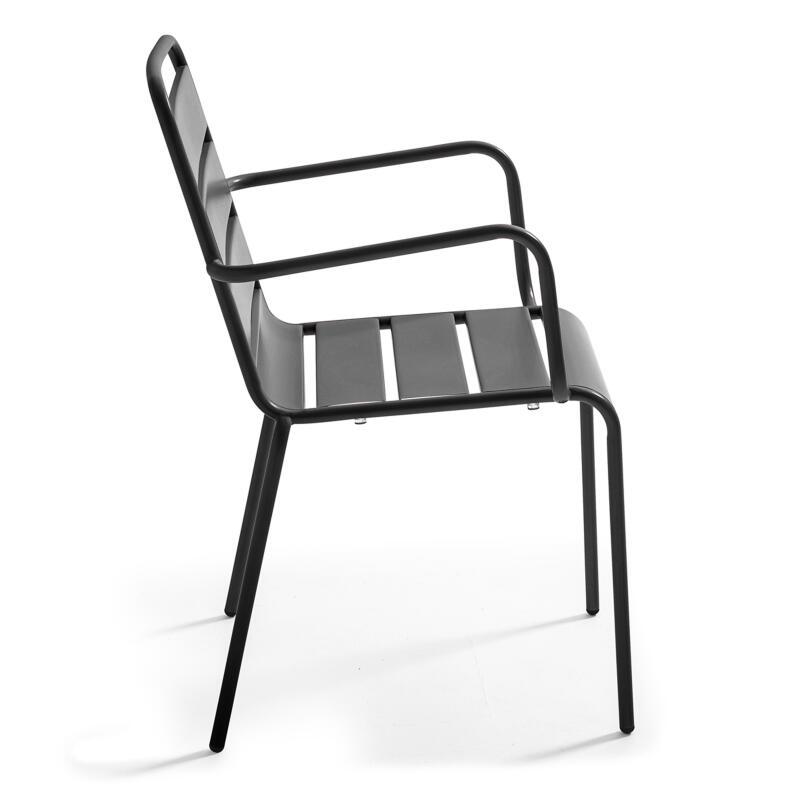 Mesa de jardín rectangular de 120 x 70 cm y 4 sillas con brazos de metal