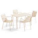 Mesa de jardín rectangular de 120 x 70 cm y 4 sillas con brazos de metal