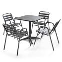 Mesa de jardín bistró gris de 70 x 70 cm y 4 sillas con reposabrazos de aluminio