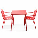 Mesa de jardín bistro cuadrada de metal 70x70 cm y 2 sillas con reposabrazos (1/6)