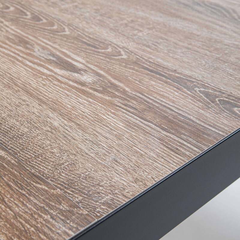 Mesa de jardín de aluminio y cerámica con efecto de madera (146 x 100 x 74,5 cm)