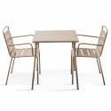 Mesa de jardín bistro cuadrada de metal 70x70 cm y 2 sillas con reposabrazos (1/6)