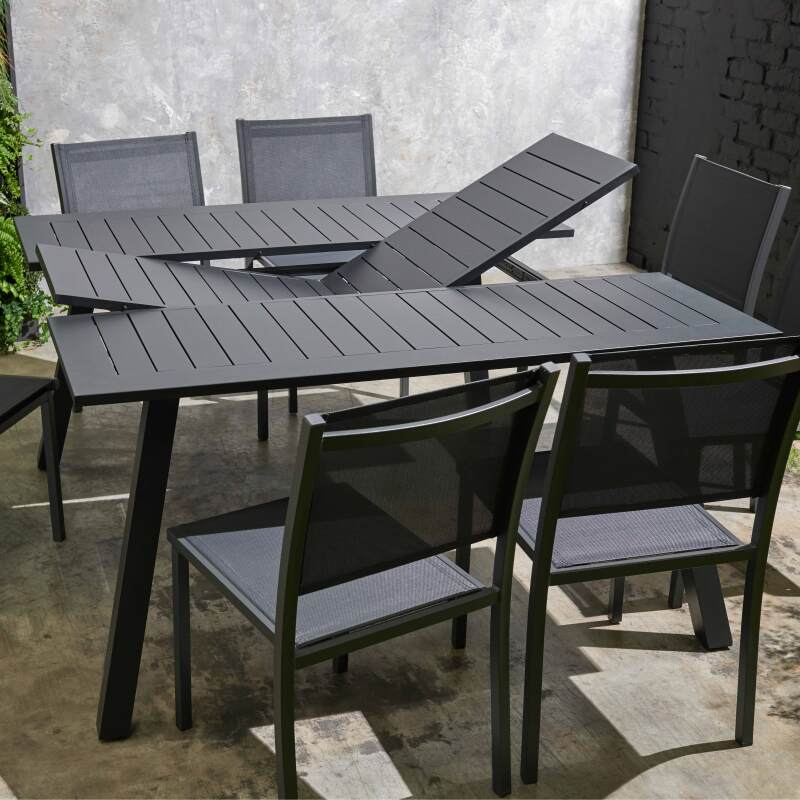 Mesa de jardín cuadrada de 145 x 145 cm extensible con 8 sillas