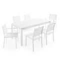 Mesa de jardín rectangular extensible de aluminio con 6 sillas y 2 sillas con reposabrazos