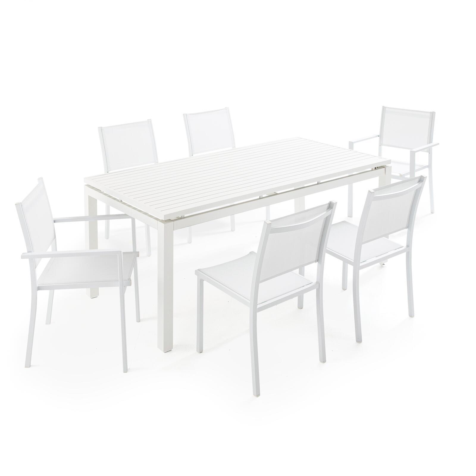 Mesa de jardín rectangular extensible de aluminio con 6 sillas y 2 sillas con reposabrazos