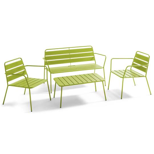 Conjunto de jardín de 4 plazas de metal, que incluye 1 mesa de centro, 2 sillones y 1 sofá