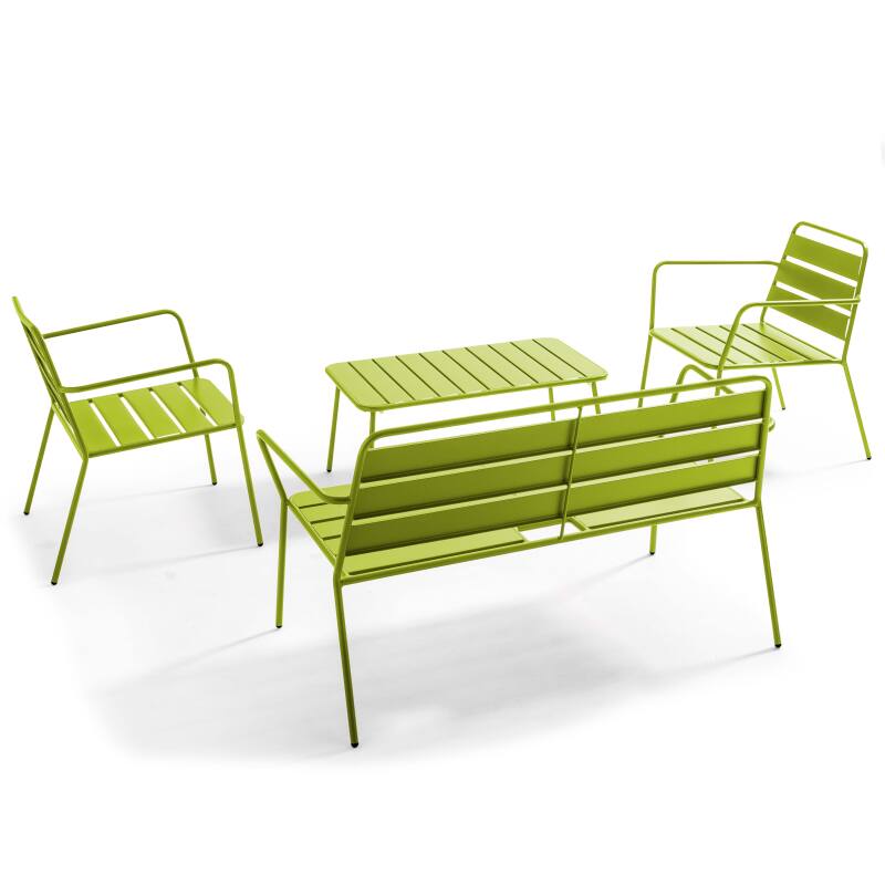 Conjunto de jardín de 4 plazas de metal, que incluye 1 mesa de centro, 2 sillones y 1 sofá