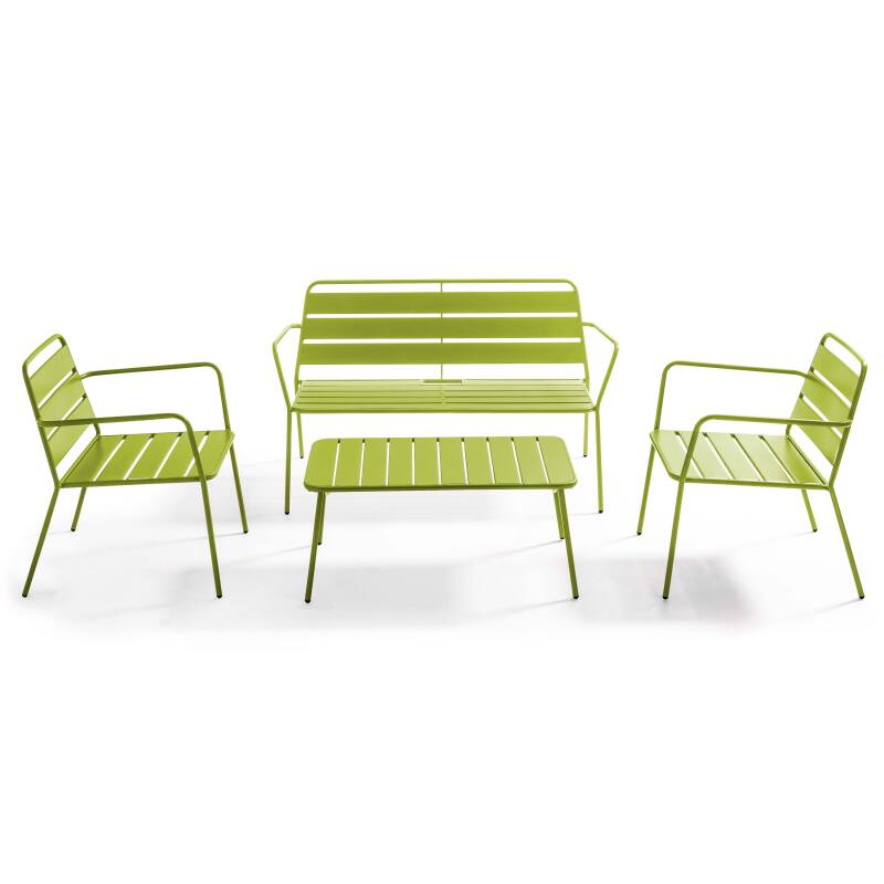 Conjunto de jardín de 4 plazas de metal, que incluye 1 mesa de centro, 2 sillones y 1 sofá