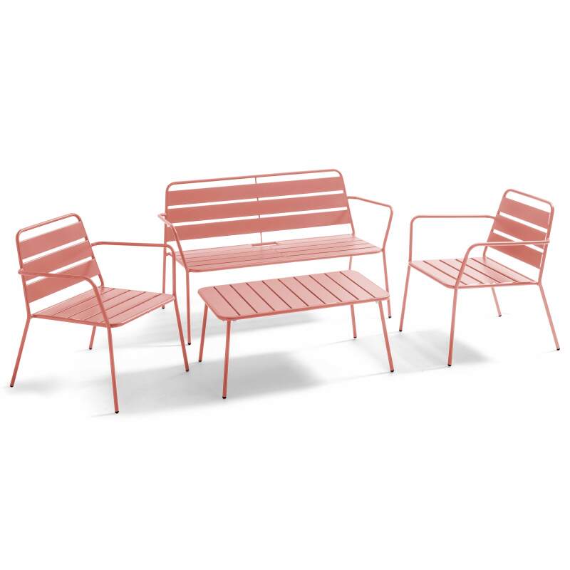 Conjunto de jardín de 4 plazas de metal, que incluye 1 mesa de centro, 2 sillones y 1 sofá