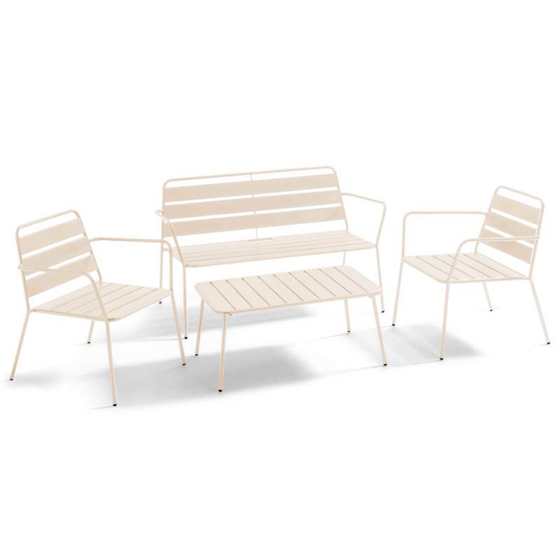 Conjunto de jardín de 4 plazas de metal, que incluye 1 mesa de centro, 2 sillones y 1 sofá