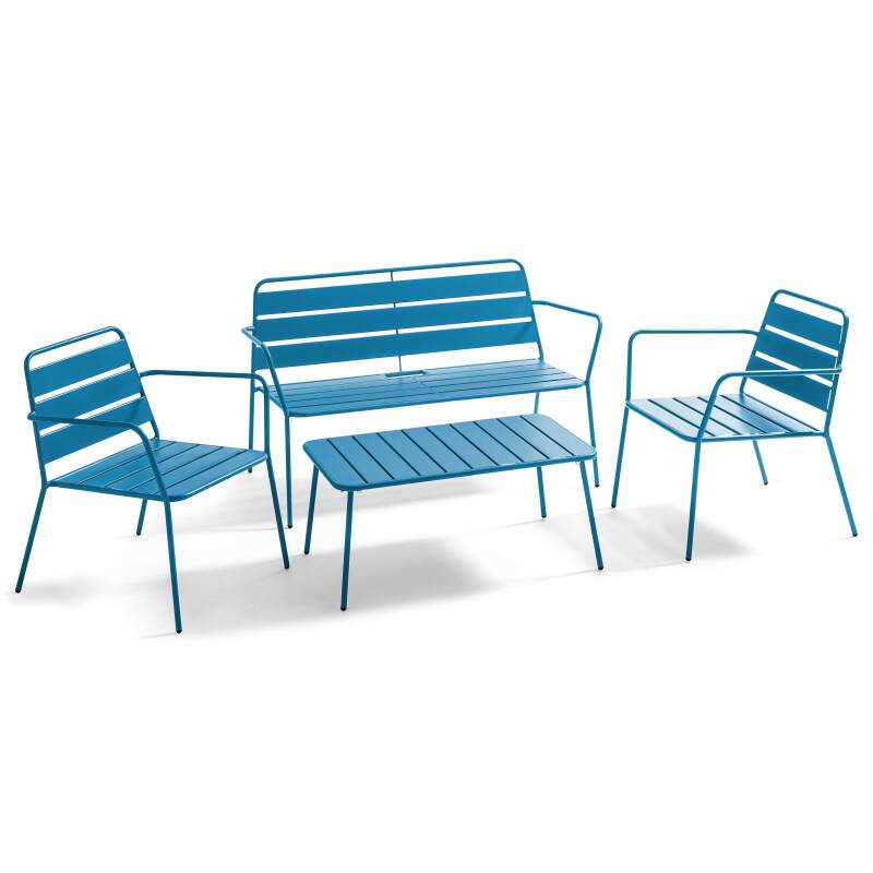 Conjunto de jardín de 4 plazas de metal, que incluye 1 mesa de centro, 2 sillones y 1 sofá