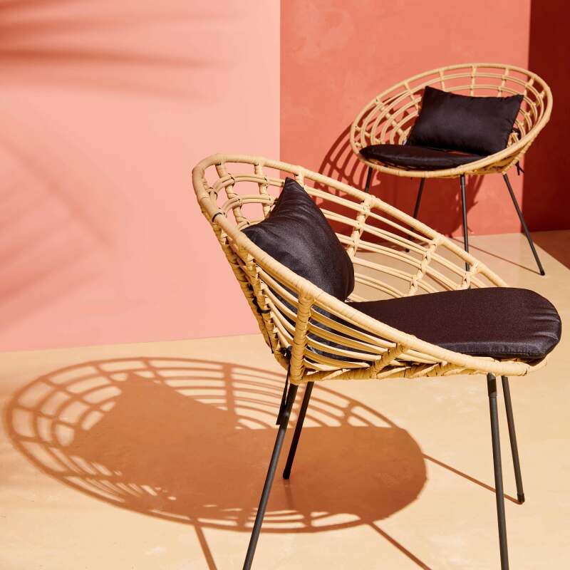 Lote de 2 sillones de jardín redondos de ratán sintético