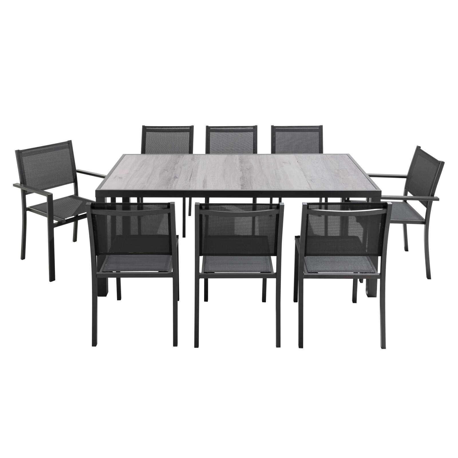 Mesa de jardín con tablero de cerámica de efecto madera grisácea (185 x 95 x 74 cm)