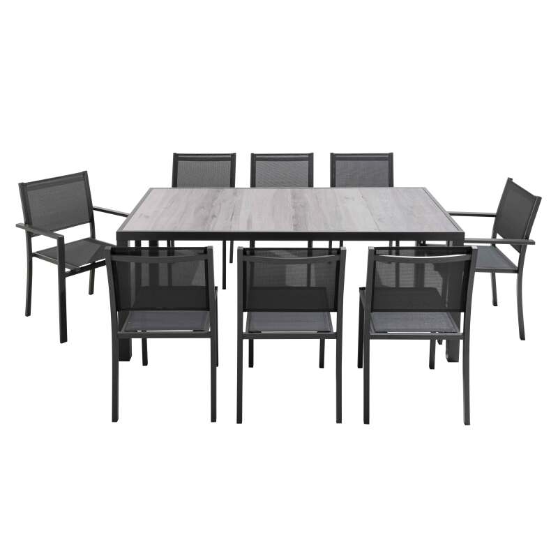 Mesa de jardín con tablero de cerámica de efecto madera grisácea (185 x 95 x 74 cm)