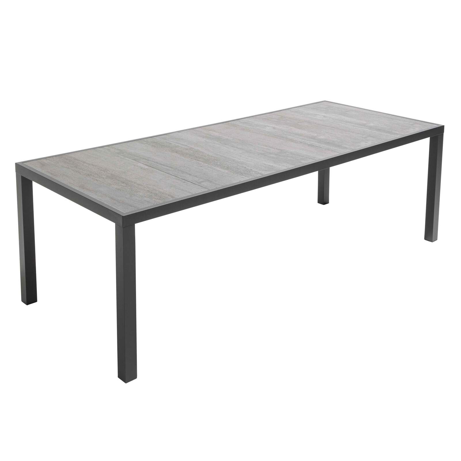 Mesa de jardín rectangular de cerámica con efecto de hormigón encerado de 230 x 95 cm con 8 sillas y 2 sillas con reposabrazos