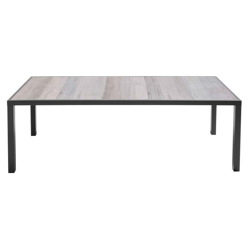 Mesa de jardín de cerámica con efecto de madera grisácea (230 x 95 x 74 cm)