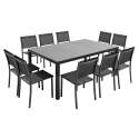 Mesa de jardín de 182 x 121 cm con tablero de cerámica con efecto de hormigón encerado y 10 sillas