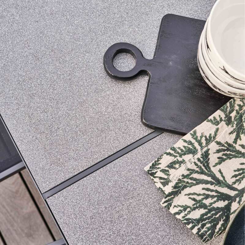 Mesa de jardín de 182 x 121 cm con tablero de cerámica con efecto de hormigón encerado y 10 sillas