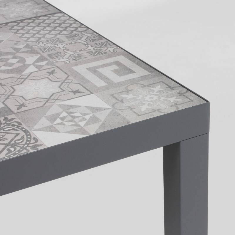 Mesa de jardín rectangular de 182 x 121 cm en cerámica con diseño Karo + 10 sillas (5/7)