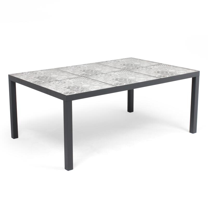 Mesa de jardín rectangular de 182 x 121 cm en cerámica con diseño Karo + 10 sillas