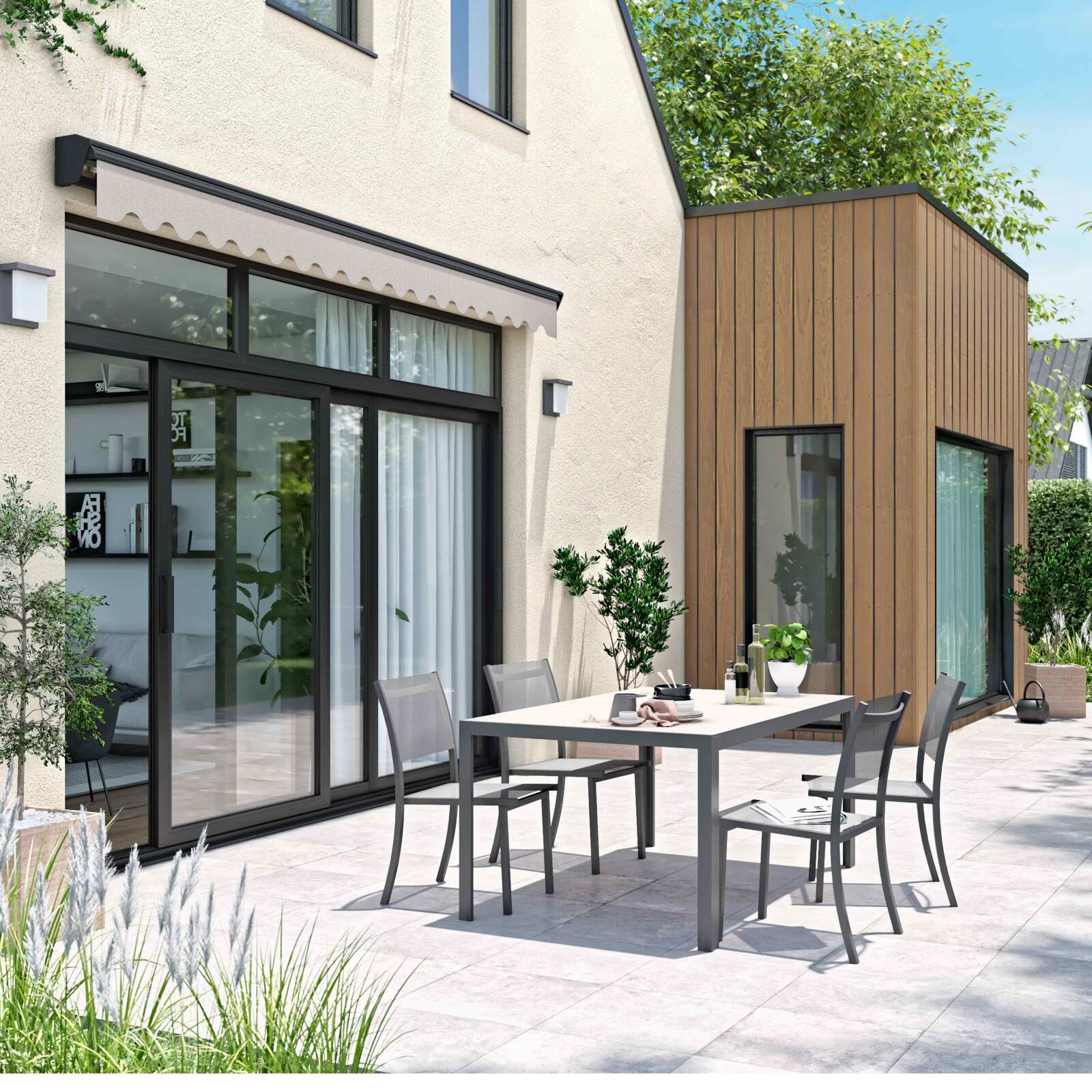 Toldo de campaña motorizada con caja semi-integral de 3 x 4 m