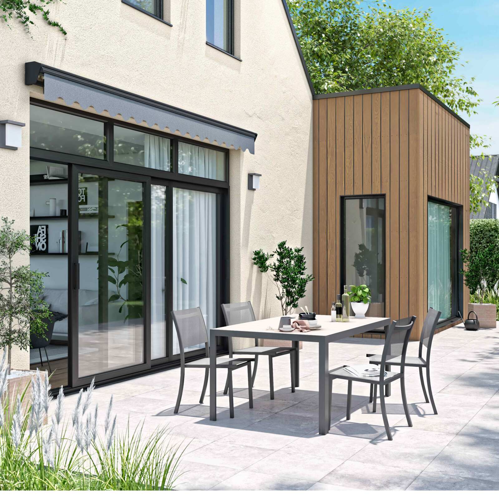 Toldo de campaña motorizada con caja semi-integral de 3 x 4 m