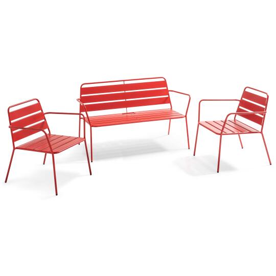 Conjunto de jardín de metal con 2 sillones y 1 banco