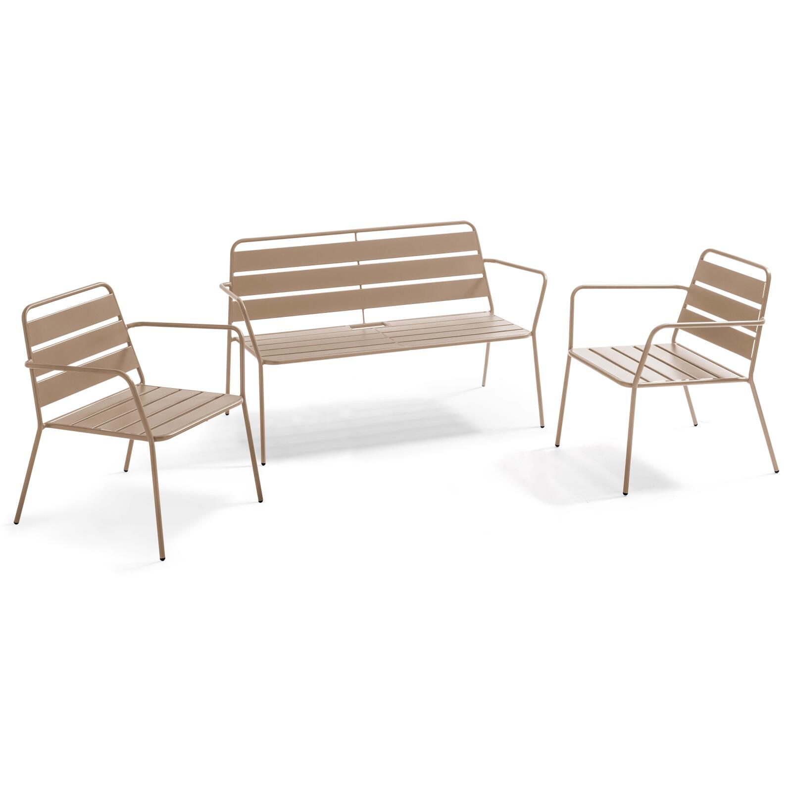 Conjunto de jardín de metal con 2 sillones y 1 banco