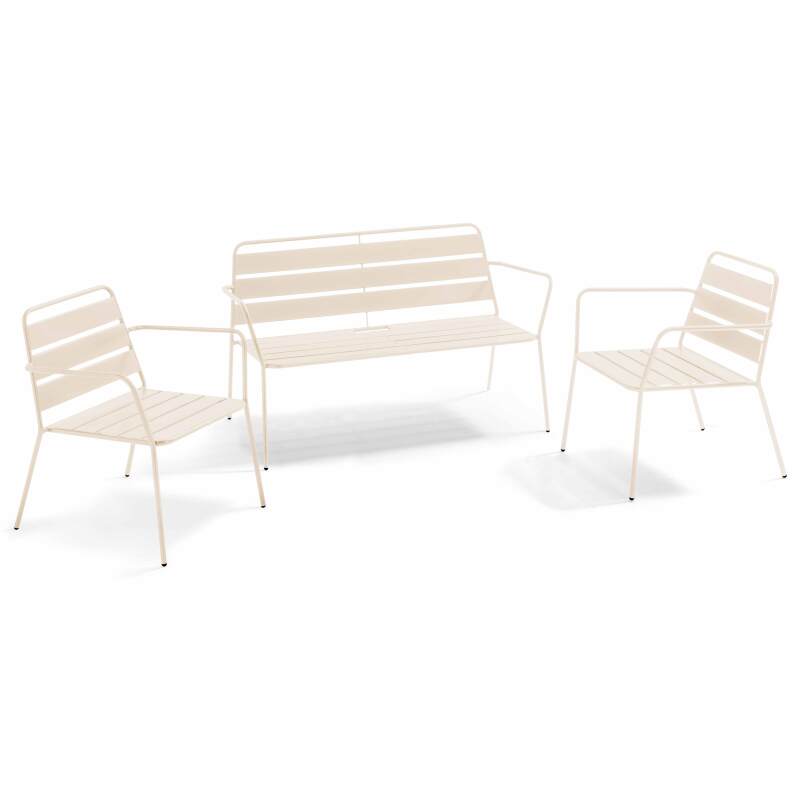 Conjunto de jardín de metal con 2 sillones y 1 banco