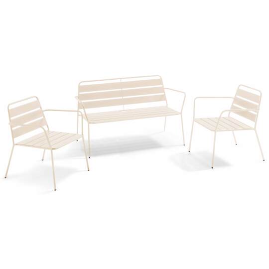 Conjunto de jardín de metal con 2 sillones y 1 banco