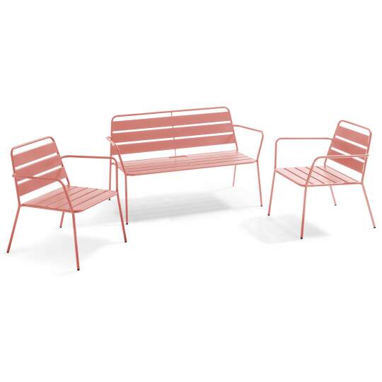 Conjunto de jardín de metal con 2 sillones y 1 banco