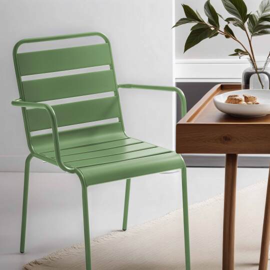 Silla de metal con reposabrazos estilo industrial