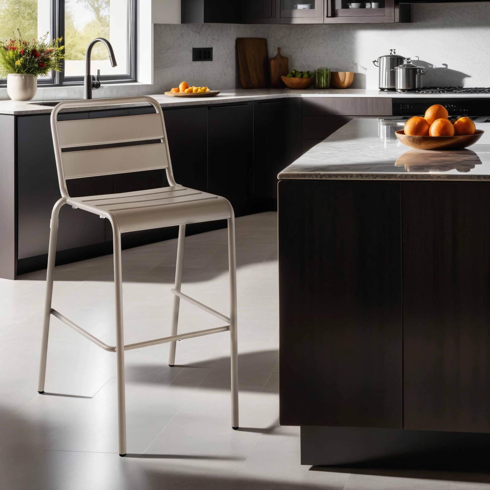 Silla alta de metal estilo industrial