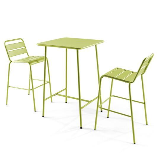Mesa de bar cuadrada de 70 x 70 x 105 cm y 2 sillas altas de metal
