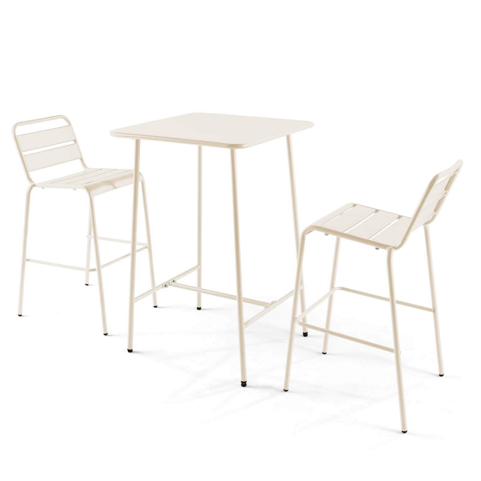 Mesa de bar cuadrada de 70 x 70 x 105 cm y 2 sillas altas de metal