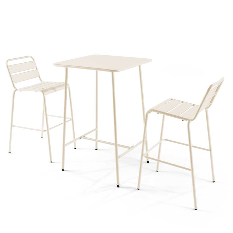 Mesa de bar cuadrada de 70 x 70 x 105 cm y 2 sillas altas de metal