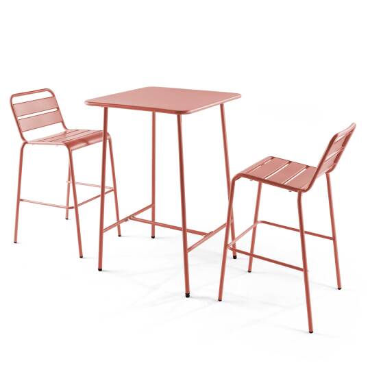 Mesa de bar cuadrada de 70 x 70 x 105 cm y 2 sillas altas de metal