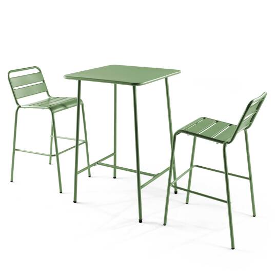 Mesa de bar cuadrada de 70 x 70 x 105 cm y 2 sillas altas de metal
