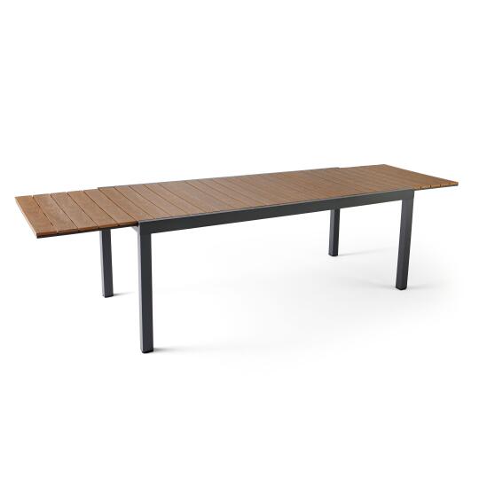 Mesa de jardín extensible efecto madera de aluminio y polywood 8 a 14 personas 200/300x94,5 cm | Oviala