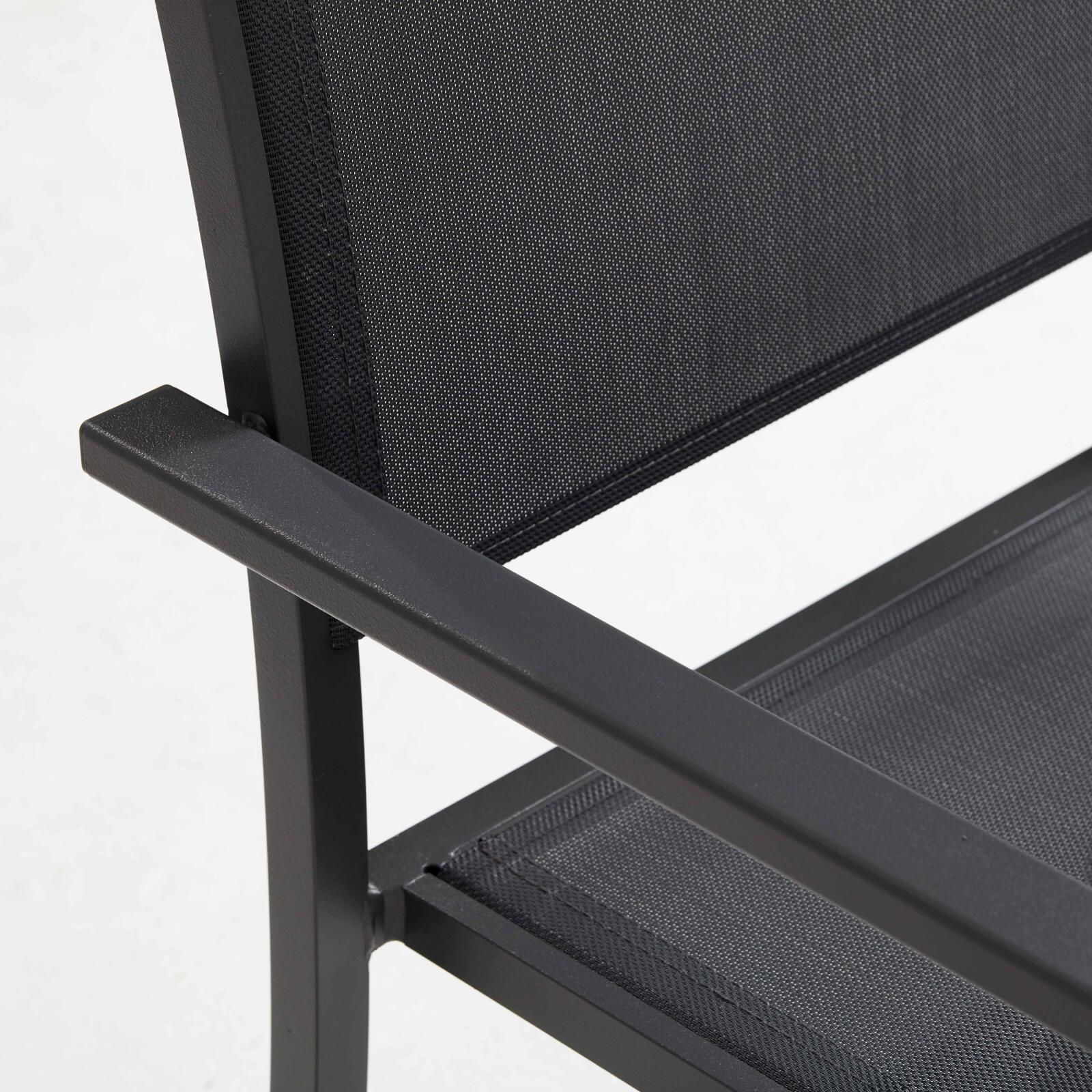 Mesa de jardín rectangular extensible con tablero de cerámica imitación madera, con 8 sillas y 2 sillas con reposabrazos