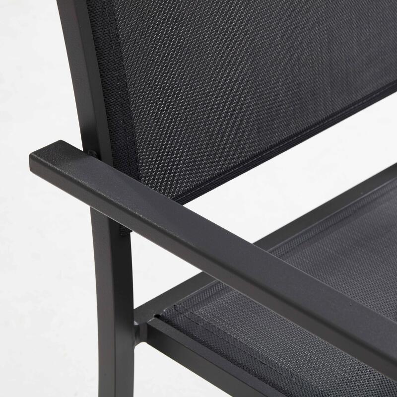 Mesa de jardín rectangular extensible con tablero de cerámica imitación madera, con 8 sillas y 2 sillas con reposabrazos (5/6)